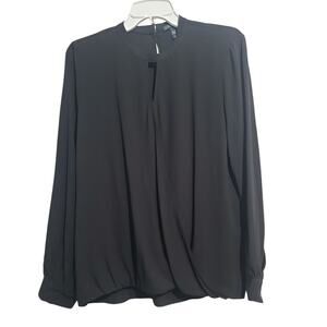 Eileen Fisher Women’s Black Long Sleeve Faux-Wrap Silk Blouse Size S